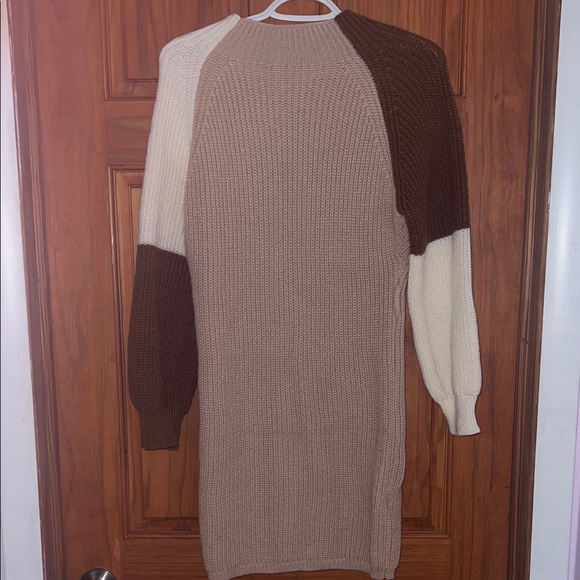 SHEIN Beige, Cream & Brown Colorblock Knit Sweater Dress - Picture 2 of 2
